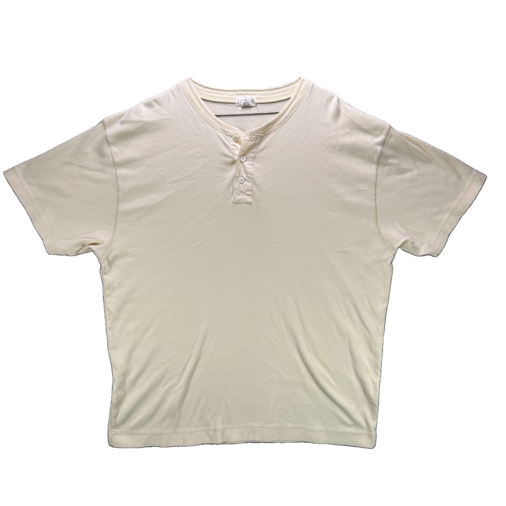 Vintage J Crew Shirt Mens XL Yellow Henley Oarsman Heavy Cotton Short Sleeve